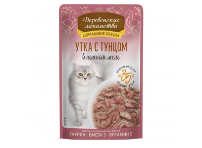 Влажный Корм Для Кошек Деревенские Лакомства Утка и Тунец в Желе 70г 79218893 
