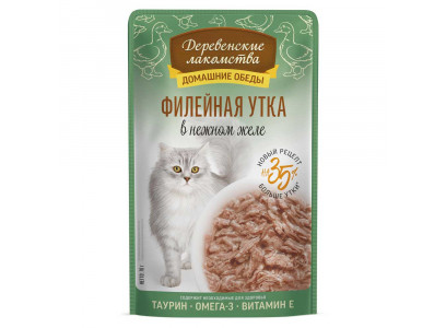 Влажный Корм Для Кошек Деревенские Лакомства Филе Утки в Желе 70г 79218077 