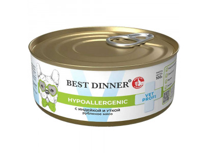 Консервы Для Собак Best Dinner (Бест Диннер) Vet Profi Hypoallergenic При Пищевой Аллергии Индейка Утка 100г 