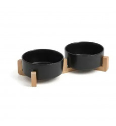 Миска Wogy (Воги) Набор Керамическая На Деревянной Подставке 2шт3 32*18,8*8см Черный 2025-0011 
