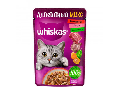 Влажный Корм Для Кошек Whiskas (Вискас) Рагу Говядина, Язык и Овощи 75г  