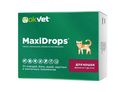 Максидропс Okvet (Оквет) От Клещей, Блох, Вшей и Гельминтов Для Кошек  Вес От 1 До 4кг Ab1910 