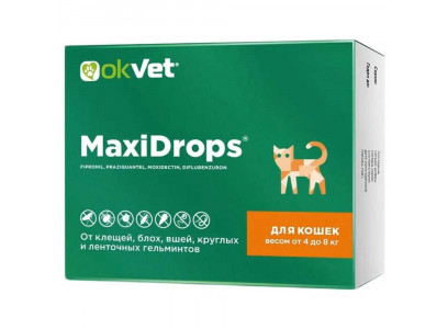 Максидропс Okvet (Оквет) От Клещей, Блох, Вшей и Гельминтов Для Кошек Вес От 4 До 8кг Ab1911 
