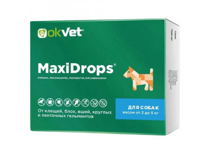 Максидропс Okvet (Оквет) От Клещей, Блох, Вшей и Гельминтов Для Собак Вес От 2 До 5кг Ab1912 