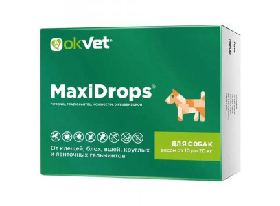 Максидропс Okvet (Оквет) От Клещей, Блох, Вшей и Гельминтов Для Собак Вес От 10 До 20кг Ab1914 