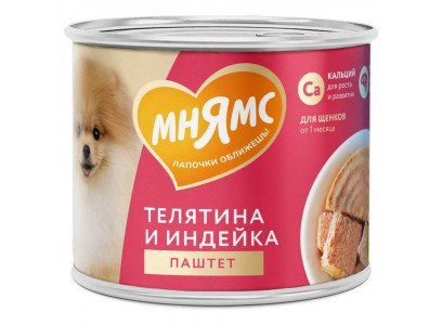 Консервы Мнямс Для Щенков Паштет Правильное Развитие Телятина и Индейка 200г 