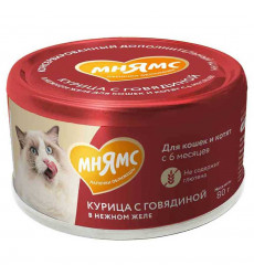 Консервы Для Кошек Мнямс Курица и Говядина в Желе 80г