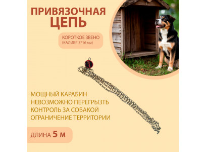 Цепь Brava (Брааа) Для Собак Привязочная 3*16 5м Короткое Звено 