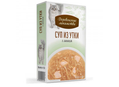 Влажный Корм  Деревенские Лакомства Для Кошек Суп Утка и Лосось 35г*4шт 76051172 