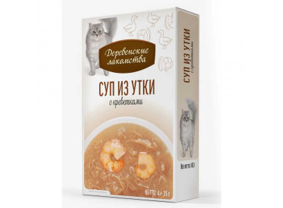 Влажный Корм Деревенские Лакомства Для Кошек Суп Утка Креветка 35г*4шт 76051165 