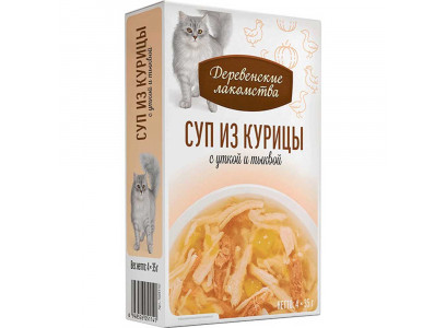 Влажный Корм Деревенские Лакомства Для Кошек Суп Курица, Утка и Тыква 35г*4шт 76051141 