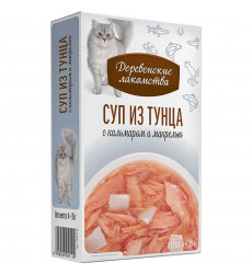 Влажный Корм Деревенские Лакомства Для Кошек Суп Тунец, Кальмар и Макрель 35г*4шт 76051110