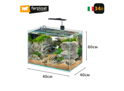 Аквариум Ferplast (Ферпласт) Tonga 40*25*h41см 34л Светодиодная Лампа, Внутренний Фильтр, Нагреватель 65003000 