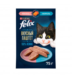 Влажный Корм Felix (Фелкс) Для Кошек Вкусный Паштет Лосось и Форель 75г