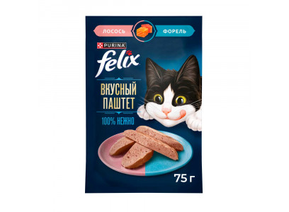 Влажный Корм Felix (Фелкс) Для Кошек Вкусный Паштет Лосось и Форель 75г 