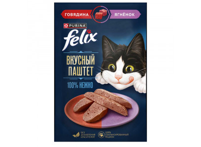 Влажный Корм Felix (Феликс) Для Кошек Вкусный Паштет Говядина и Ягненок 75г 