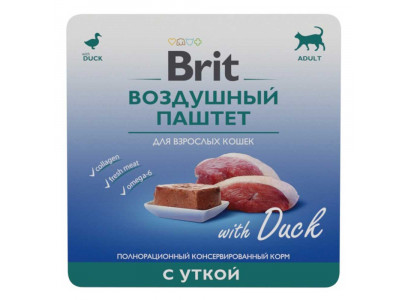 Консервы Brit (Брит) Premium Для Кошек Воздушный Паштет Утка 100г 5060955 