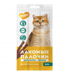 Лакомство Мнямс Для Кошек Лакомые Палочки Цыпленок и Печень 5г*3 