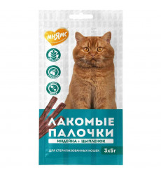Лакомство Мнямс Для Стерилизованных Кошек Лакомые Палочки Индейка и Цыпленок 5г*3 