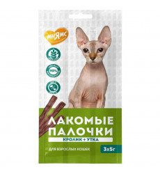 Лакомство Мнямс Для Кошек Лакомые Палочки Утка и Кролик 5г*3 