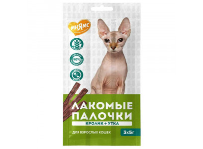 Лакомство Мнямс Для Кошек Лакомые Палочки Утка и Кролик 5г*3  