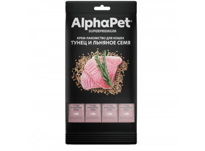 Лакомство Alphapet (Альфапет) Superpremium Для Кошек Крем Тунец и Льняное Семя 48г 