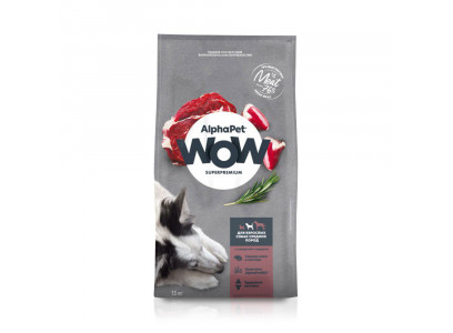 Сухой Корм Alphapet (Альфапет) Wow Superpremium Для Собак Средних Пород Говядина и Сердце 15кг 52246 