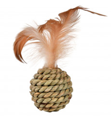 Игрушка-Погремушка Nunbell (Нанбелл) Для Кошек Мячик Джут с Перьями 5см 10920-0576