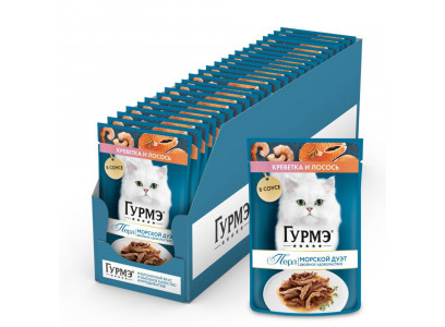 Влажный Корм Для Кошек Гурмэ Перл Креветки и Лосось в Соусе 75г 26 Шт в Блоке (1*1) 