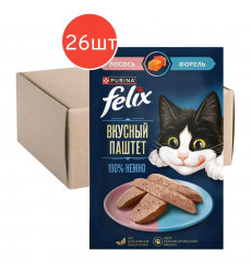 Влажный Корм Для Кошек Felix (Феликс) Вкусный Паштет Лосось и Форель 75г 26 Шт в Блоке (1*1)