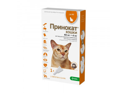 Принокат Капли От Блох Для Кошек и Хорьков До 4кг 40 + 4мг 0,4мл
