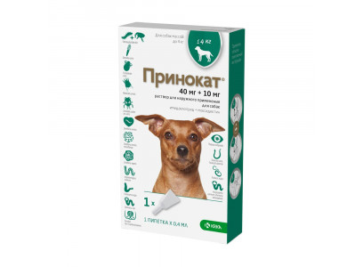 Принокат Капли От Блох Для Собак До 4кг 40 + 10мг 0,4мл