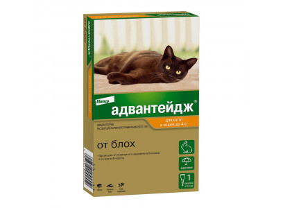 Адвантейдж Капли От Блох Для Кошек До 4кг 0,4мл 1 Пипетка