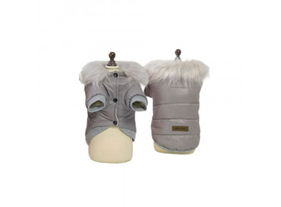 Пальто Зимнее Уют с Меховым Воротником Для Собак Миниатюрных Пород Р M 25см Серое Нм22116м