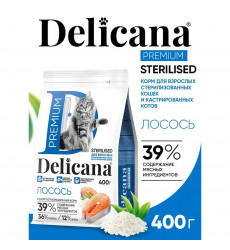 Сухой Корм Delicana (Деликана) Для Стерилизованных Кошек Лосось 400г 93215