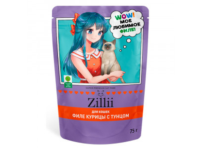 Влажный Корм Zillii (Зиллии) Sterilized Для Стерилизованных Кошек Желе Курица и Тунец 75г 5657124 