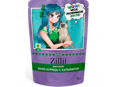 Влажный Корм Zillii (Зиллии) Sterilized Для Стерилизованных Кошек Желе Курица и Кальмар 75г 5657125 