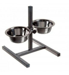 Подставка Zoonik (Зооник) Квадратная+Металлические Миски 2*0,18л Черный 08811
