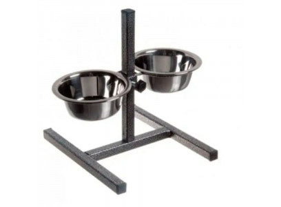 Подставка Zoonik (Зооник) Квадратная+Металлические Миски 2*0,18л Черный 08811
