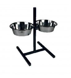 Подставка Zoonik (Зооник)  Квадратная+Металлические Миски 2*2,6л Черный 08868