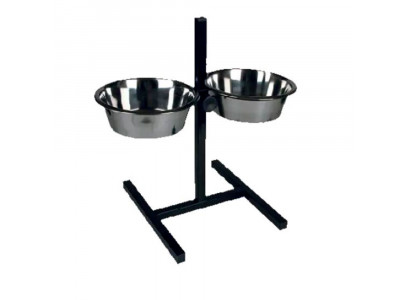 Подставка Zoonik (Зооник)  Квадратная+Металлические Миски 2*2,6л Черный 08868