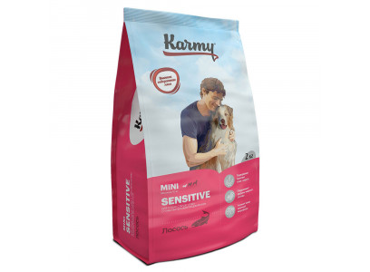 Сухой Корм Karmy (Карми) Для Собак Мелких Пород с Чувствительным Пищеварением Лосось Sensitive Mini Adult 2кг Н 