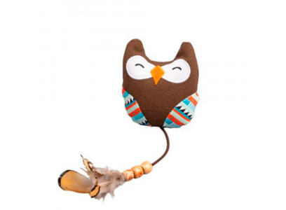 Игрушка Nunbell (Нанбелл) Для Кошек Совушка с Пером и Бусинками Мягкая 27/10*8*3см 2025-2560