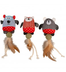 Игрушка Wogy (Воги) Для Кошек Зверята с Перьями и Шариком Кошачьей Мяты Мягкая 24*10см 2024-7840
