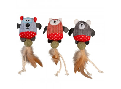 Игрушка Wogy (Воги) Для Кошек Зверята с Перьями и Шариком Кошачьей Мяты Мягкая 24*10см 2024-7840