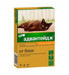 Адвантейдж Капли От Блох Для Котят и Кошек До 4кг 0,4мл Упаковка 4 Пипетки
