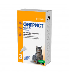 Фиприст Спот Он Препарат Для Кошек Против Клещей, Блох, Вшей и Власоедов 50мг 0,5мл Упаковка 3 Пипетки