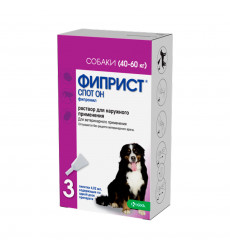 Фиприст Спот Он Препарат Против Клещей, Блох, Вшей и Власоедов Для Собак Свыше 40кг 4,02мг 4,02мл Упаковка 3 Пипетки
