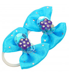 Бантик Zooone (Зооуан) Пара Голубой с Точками и Цветочком Стразой 2-22-043