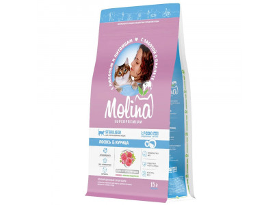 Сухой Корм Molina (Молина) Cat Sterilized Для Стерилизованных Кошек Лосось и Курица 1,5кг 1060765 